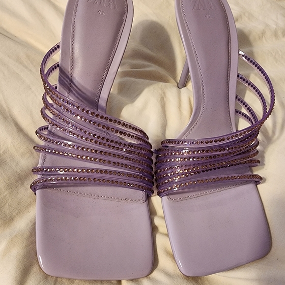Zara lavender rhinestone strap square toe mules - Picture 9 of 9